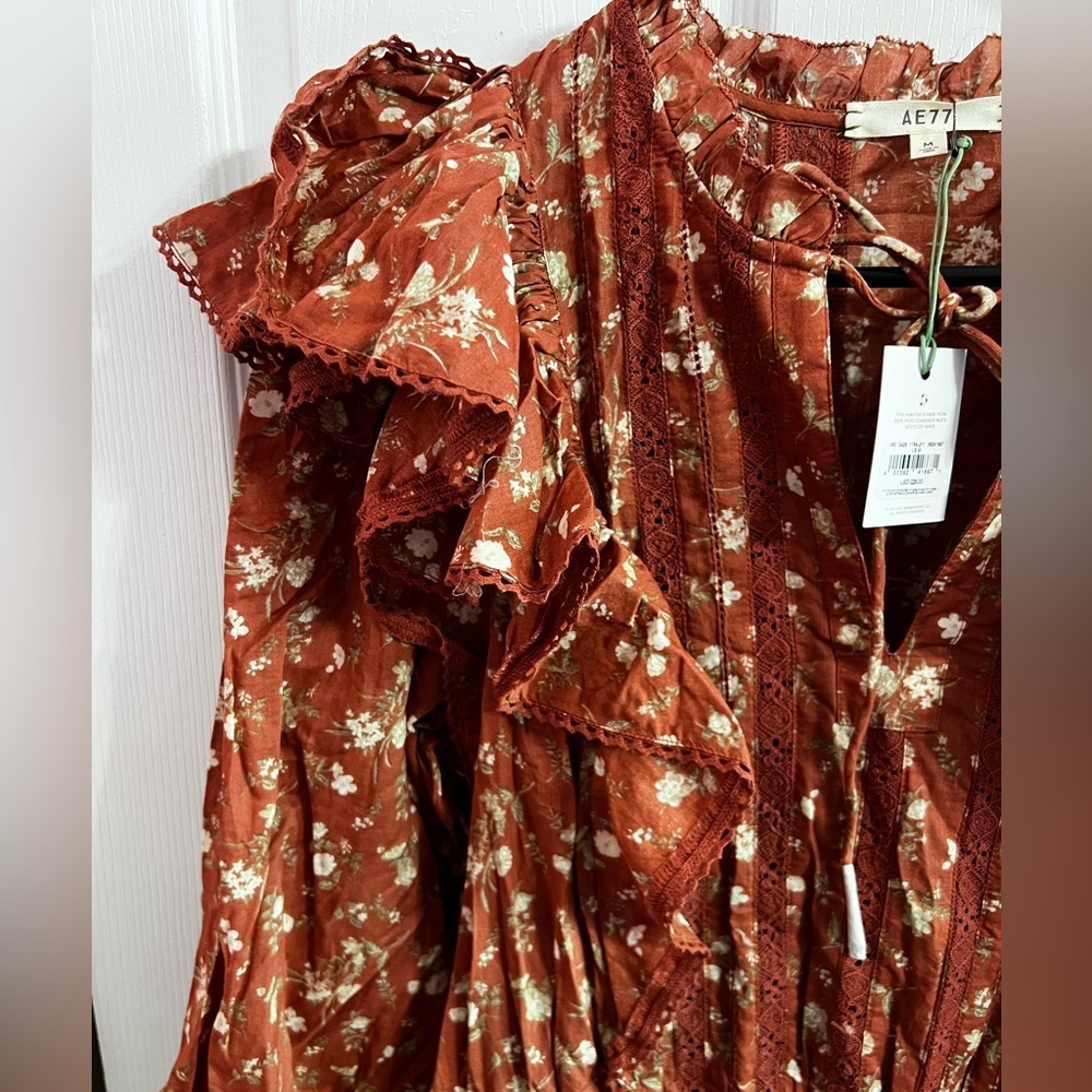 AE 77 Premium Cotton Boho Floral Dress size M - Picture 3 of 9